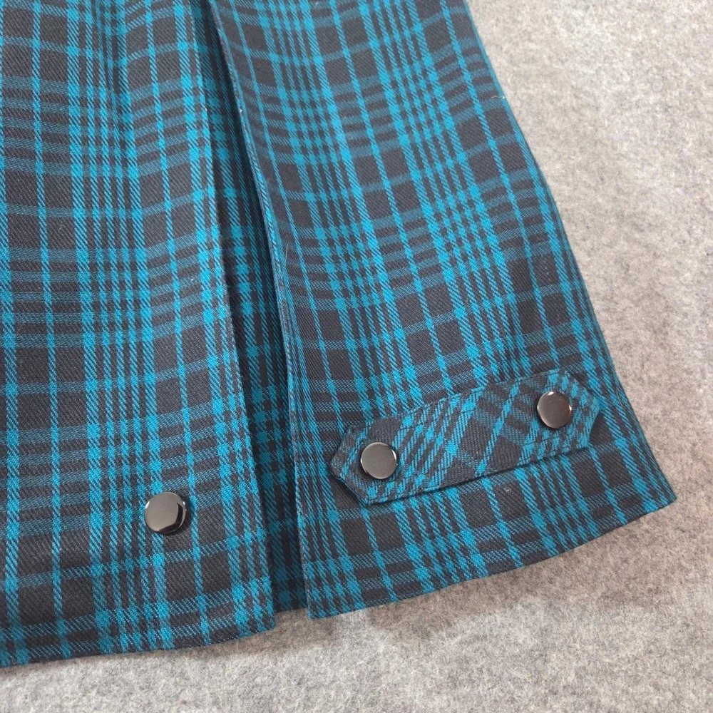 Pendleton Wool Plaid Skirt Teal Black Pleated A-Line Button Hem Vintage Style
